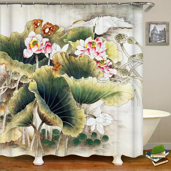 Bathroom shower curtain 3D beautiful flower lotus printed polyester waterproof curtain home decoration curtain with hook 180x200