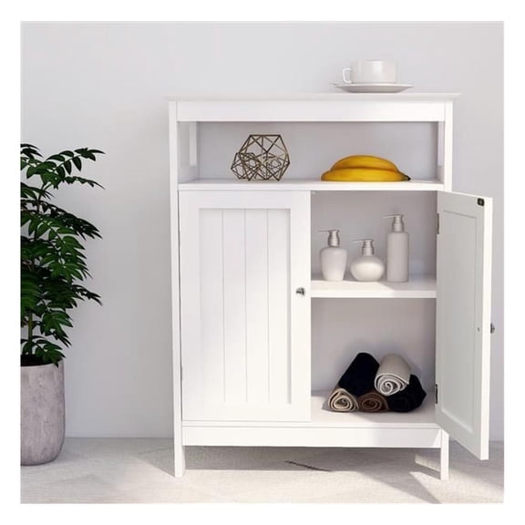 Bathroom standing storage with double shutter doors cabinet-White as picture