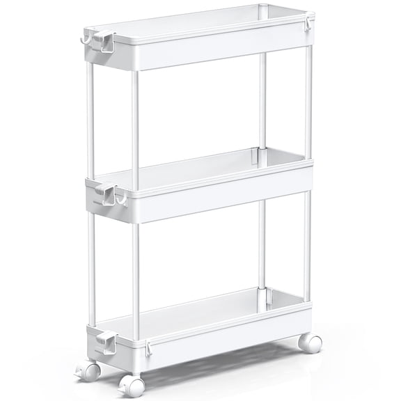 Bathroom storage organizer, practical laundry cart, mobile storage rack, suitable for small spaces such as kitchens, offices, bathrooms, and laundry rooms. White.