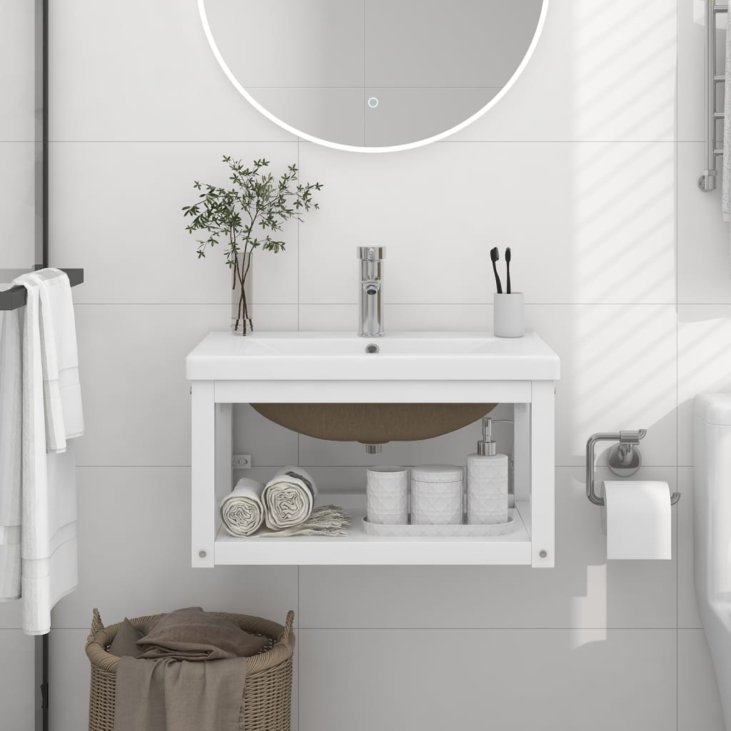 Bathroom vanity unit with washbasin white iron