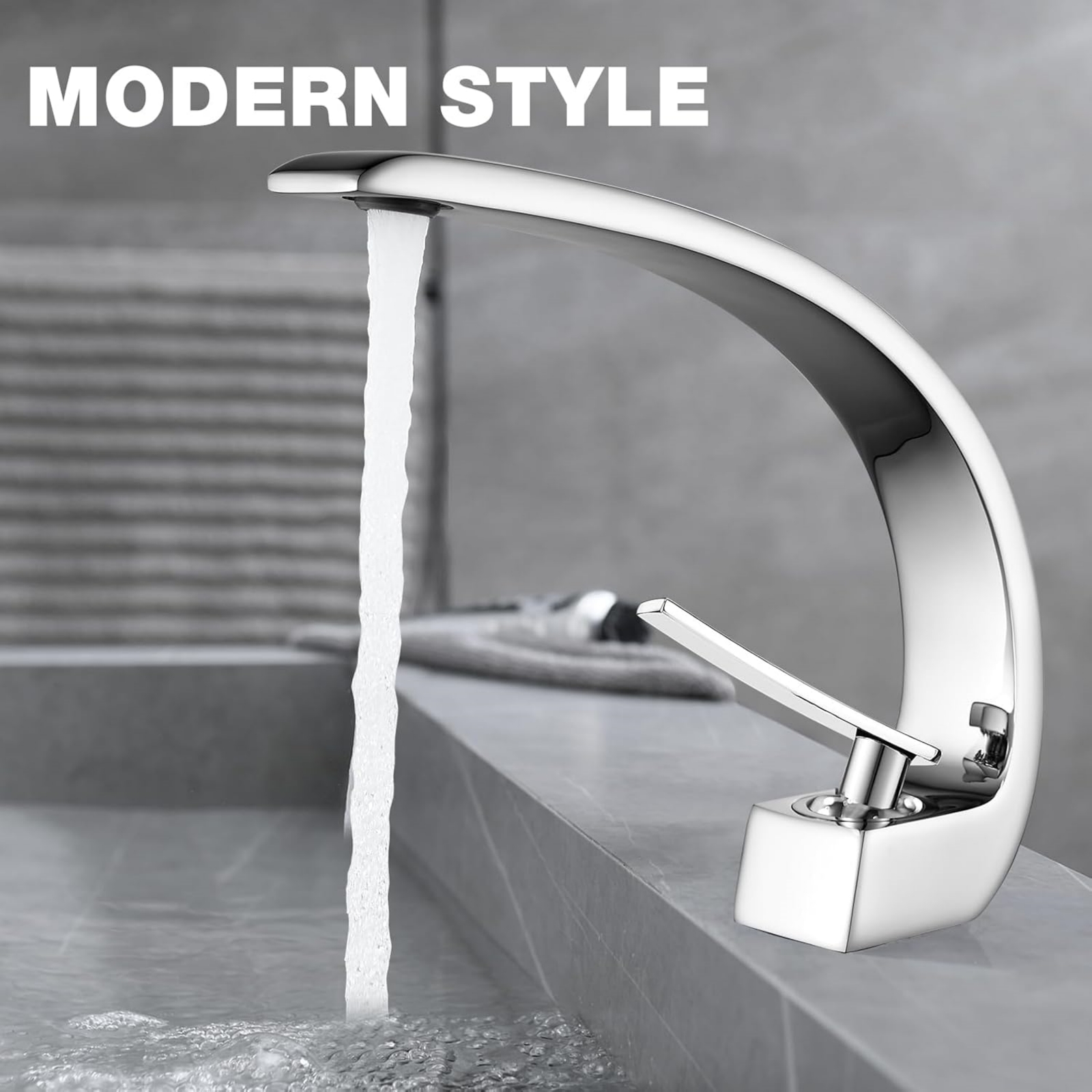 Bathroom Faucet Brushed Nickel Modern Waterfall Bathroom Sink Faucet with Single Handle, Hot and Cold