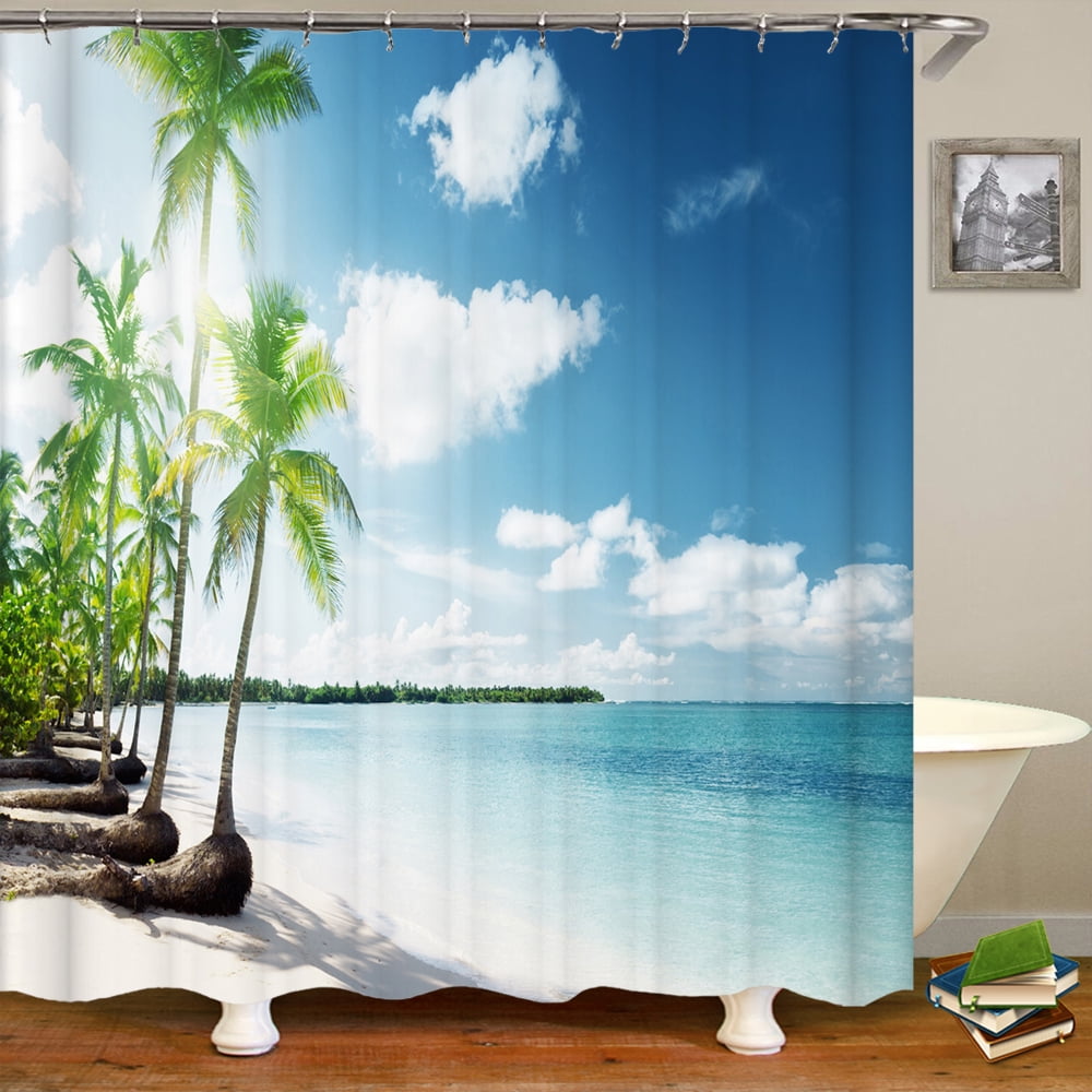 Bathroom waterproof shower curtain beautiful beach scenery sea