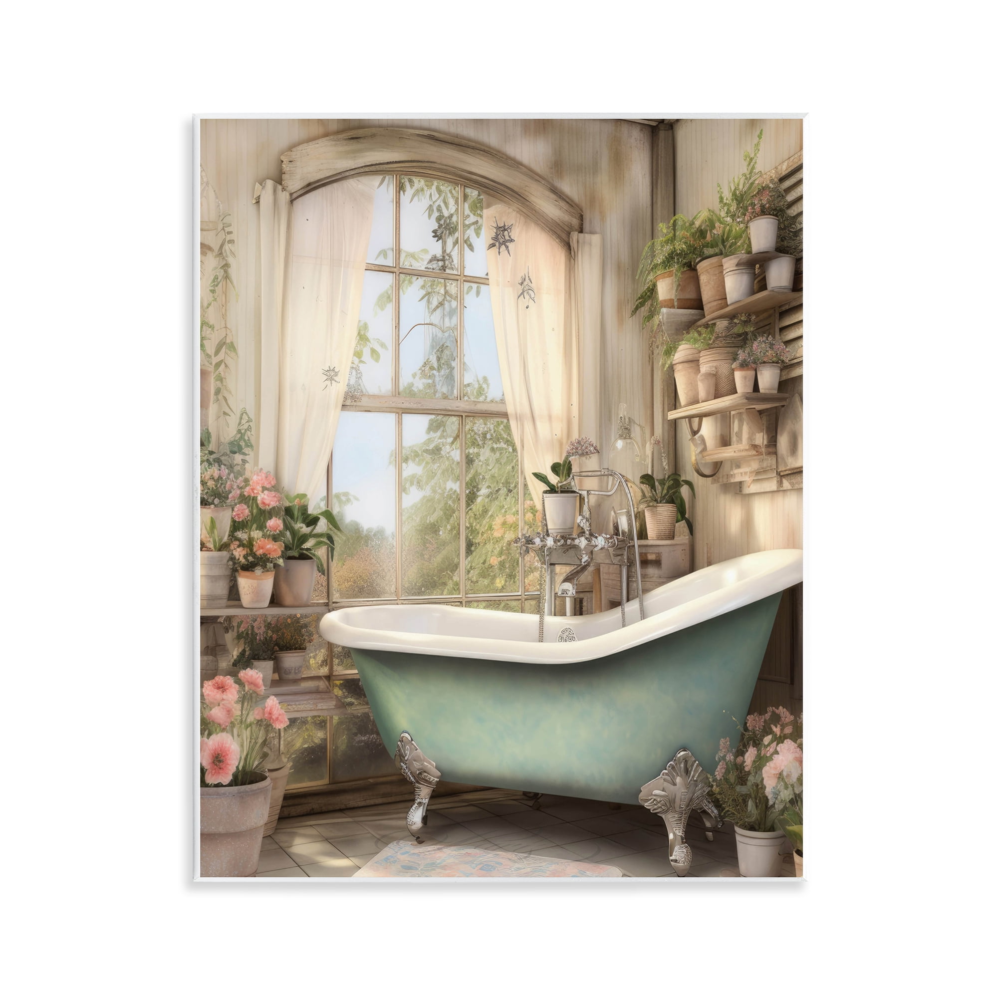 Bathroom with Floral Filled Shelves Wall Plaque Art, design by Lettered and Lined