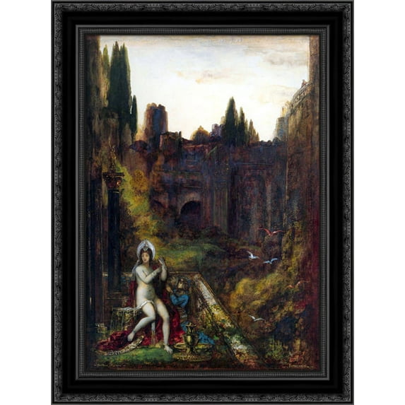 Bathsheba 19x24 Black Ornate Wood Framed Canvas Art by Moreau, Gustave