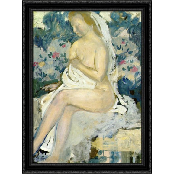 Bathsheeba, Blue Background 28x36 Large Black Ornate Wood Framed Canvas Art by Maurice Denis