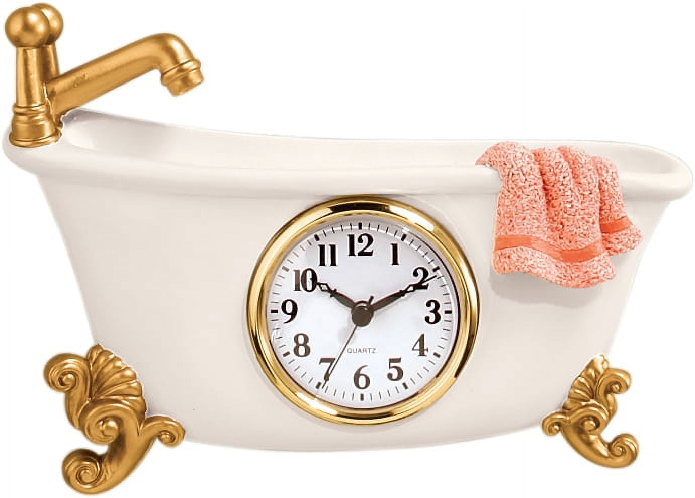 White and Gold Clawfoot Bathtub Wall Clock with Towel