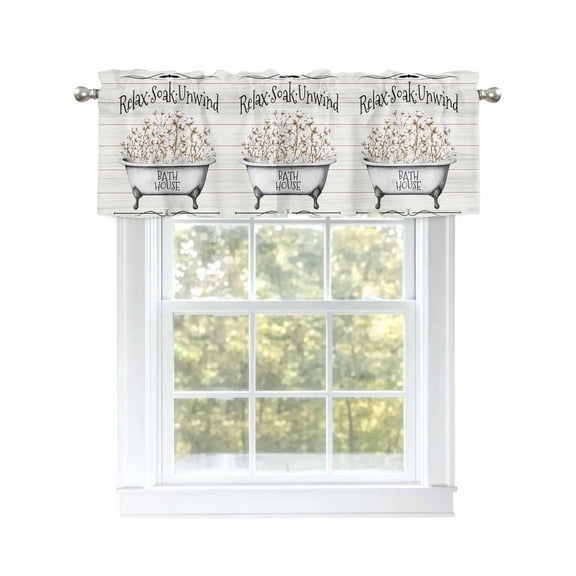 Bathtub Cotton Valances for Windows, Rod Pocket Kitchen Valance Curtains - Soft & Washable Small Window Treatment for Living Room, Bathroom, Vintage Wood Grain , 42x12 Inch, 1 Panel