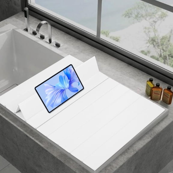 Bathtub Cover - Foldable Bathtub Cover, Tub Cover for Bathtub, 59''L x 31.5''W, PVC Bath Tray, Bath Insulation Cover, Foldable Bathtub Board for Salons, Hotels, Homes, Spa (White 59''L x 31.5''W)