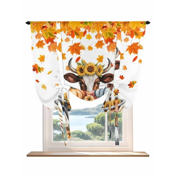 Bathtub Cow Fall Tie Up Curtains for Windows 45 Inch Length Balloon Curtains Kitchen Adjustable Balloon Window Shade Thanksgiving Pumpkin Sunflower Maple Autumn Tie Up Bathroom Curtain Window 42"x45"