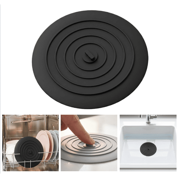 Bathtub Drain Stopper, 6 inches Silicone Tub Stopper Shower Drain Cover, Bath Tub Plug Hair Stopper, Universal Flat Suction Renter Friendly Bath Accessories - (Black)