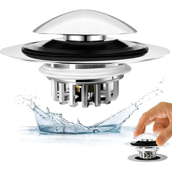 Bathtub Drain Stopper, Pop Up Tub Drain Hair Catcher, Bath Tub Drain Plug and cover for 1.45-1.8in Drain Hole, Replaces Lift and Turn, Tip  or Trip Lever,