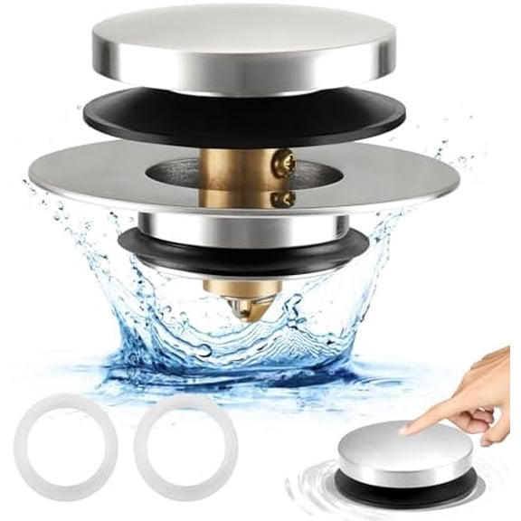Bathtub Drain Stopper, Tub Stopper/Bathtub Plug for Tip Toe/Trip Lever/Lift&Turn Tub Drains, Bath Tub Drain Stoppers Designed for 1.5"-1.72" Drain Hole w/3 O-Rings,Chrome Plated