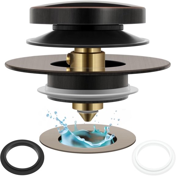 Bathtub Drain Stopper Universal Tip Toe Tub Stopper and Cover Pop Up Bath Drain Stopper Replaces Bath Tub Lift & Turn, Tip-Toe or Trip Lever Drains for Tub, EZ Install (Oil Rubbed Bronze)