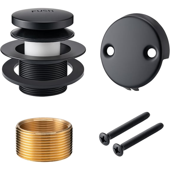 Bathtub Drain Tip-Toe Trim Set with Two-Hole Overflow Faceplate, Bath Tub Drains Conversion Kit with Universal Fine/Coarse Thread, Replacement Bathtub Drain Stopper Assembly, Matte Black
