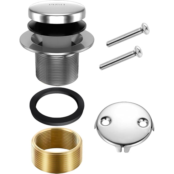 Bathtub Drain Tip-Toe Trim Set with Two-Hole Overflow Faceplate, Replacement Bath Tub Drains Conversion Kit Assembly with Universal Fine/Coarse Thread fits All Bathtub (Chrome)
