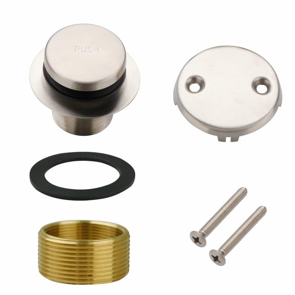 Bathtub Drain Tip Toe Tub Conversion Kit, Replacement Bath Trim with Two-Hole Overflow Faceplate and Universal Fine/Coarse Thread Assembly, Brushed Nickel