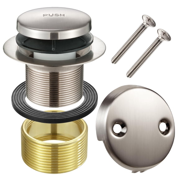 Bathtub Drain Tip-Toe Tub Trim Set with Two-Hole Overflow Faceplate, Bath Drain Trim Set Conversion Kit Assembly, Coarse Thread Replacement Trim Kit (Brushed Nickel)