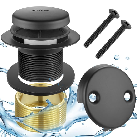 Bathtub Drain Tip-Toe Tub Trim Set with Two-Hole Overflow Faceplate, Bath Drain Trim Set Conversion Kit Assembly, Coarse Thread Replacement Trim Kit (Matte Black)