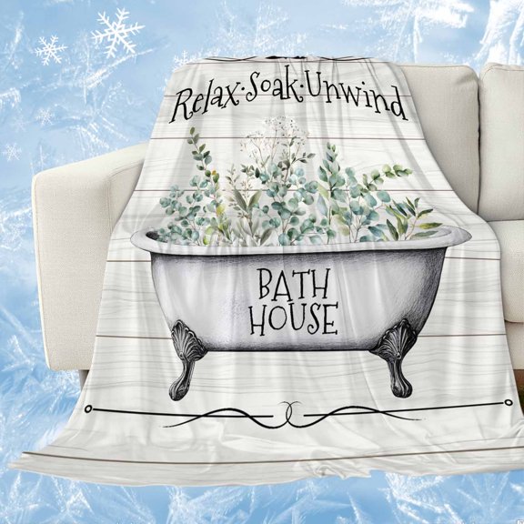 Bathtub Eucalyptus Leaves Cooling Blanket,Lightweight Breathable Summer Throw Blanket with Double Sided Cold Effect,Farmhouse Botanical Wooden Picnic Blankets Bed Sheet for Hot Sleepers 30"x40"