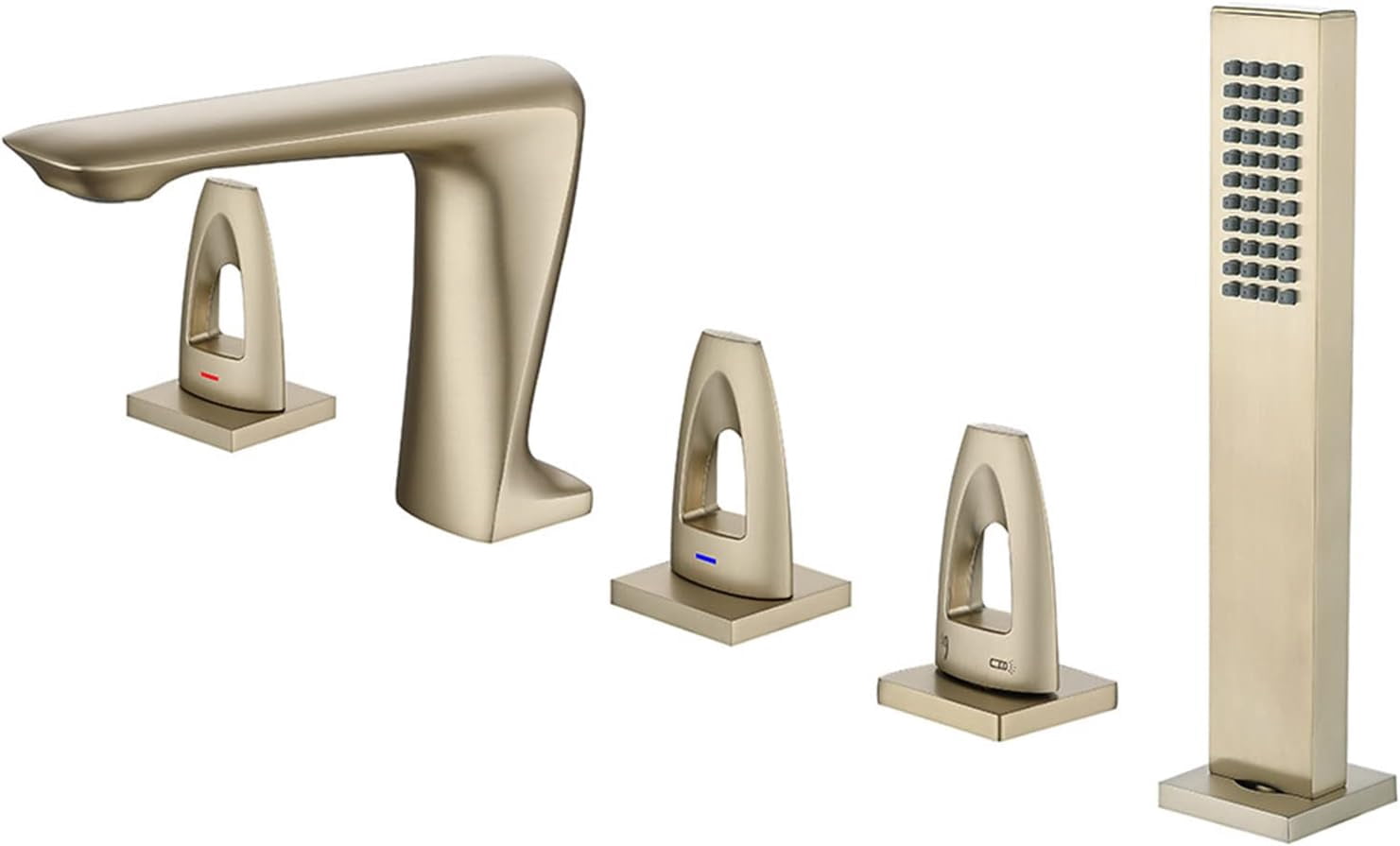 Bathtub Faucet, 5pc Deck Mounted Bath Shower Set Brass Hand Shower Basin Mixer Tap Widespread Tub Sink Faucet