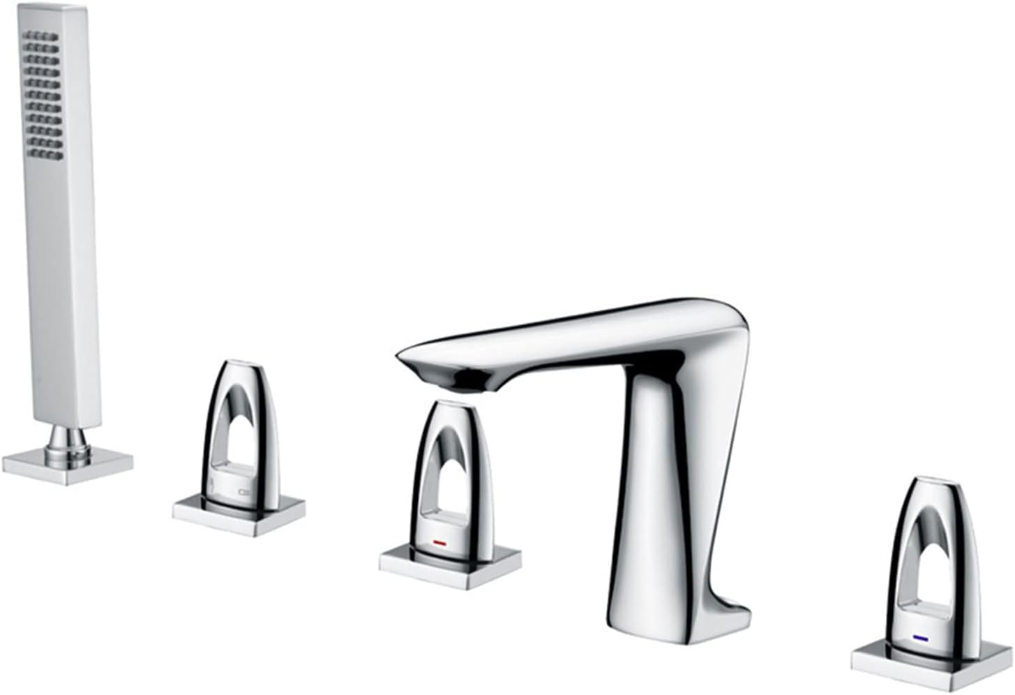 Bathtub Faucet, 5pc Deck Mounted Bath Shower Set Brass Hand Shower Basin Mixer Tap Widespread Tub Sink Faucet