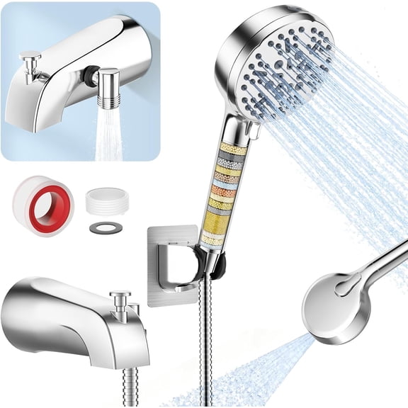 Bathtub Faucet with Filtered Handheld Shower , 6  Modes from Rain to , Tub Spout with Diverter,79" Extra Long Hose, High  Bath Tub Faucet with Sprayer Attachment()