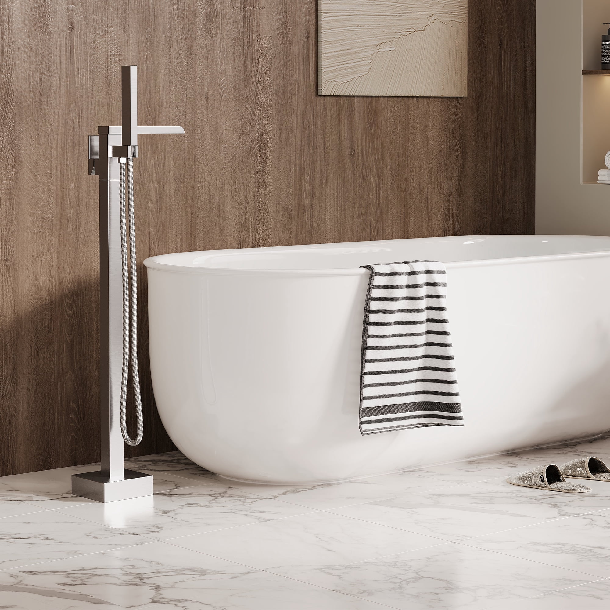 Bathtub Faucet, Floor Mount Bathtub Faucet Freestanding Tub Faucet Standing Bathtub Filler, High-Flow Bath Shower Faucet with Handheld Sprinkler