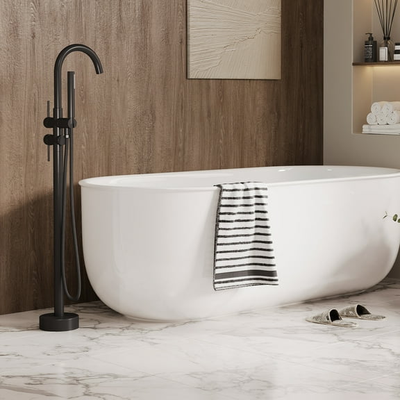 Bathtub Faucet, Floor Mount Bathtub Faucet Freestanding Tub Faucet Standing Bathtub Filler, High-Flow Bath Shower Faucet with Handheld Sprinkler