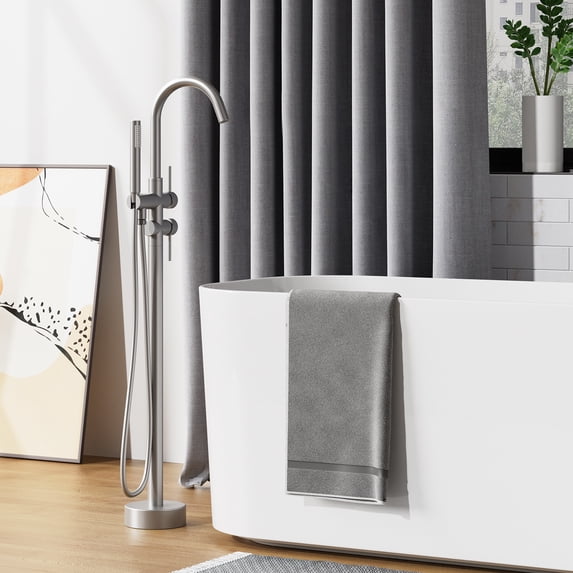 Bathtub Faucet, Floor Mount Bathtub Faucet Freestanding Tub Faucet Standing Bathtub Filler, High-Flow Bath Shower Faucet with Handheld Sprinkler