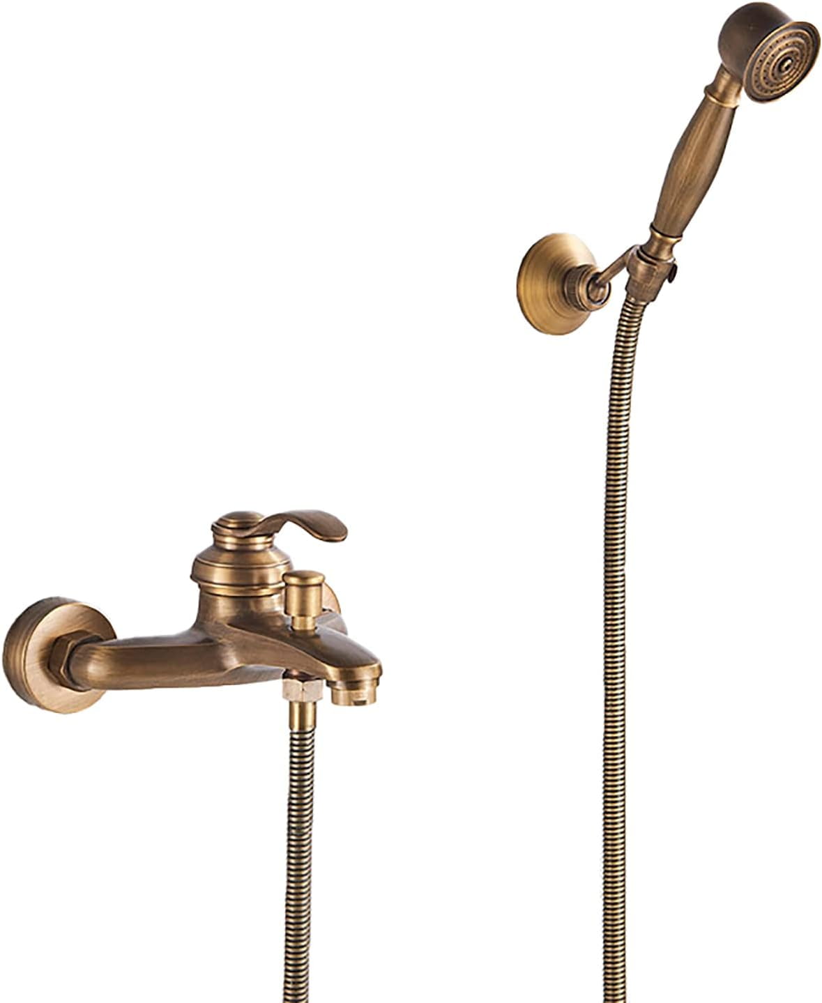 Bathtub Faucet Wall Mount Tub Filler Faucet with Handheld Shower Bath Mixer Tap Brass Antique Bathtub Tap Single Handle Tub and Shower Faucet, Hot and Cold Water