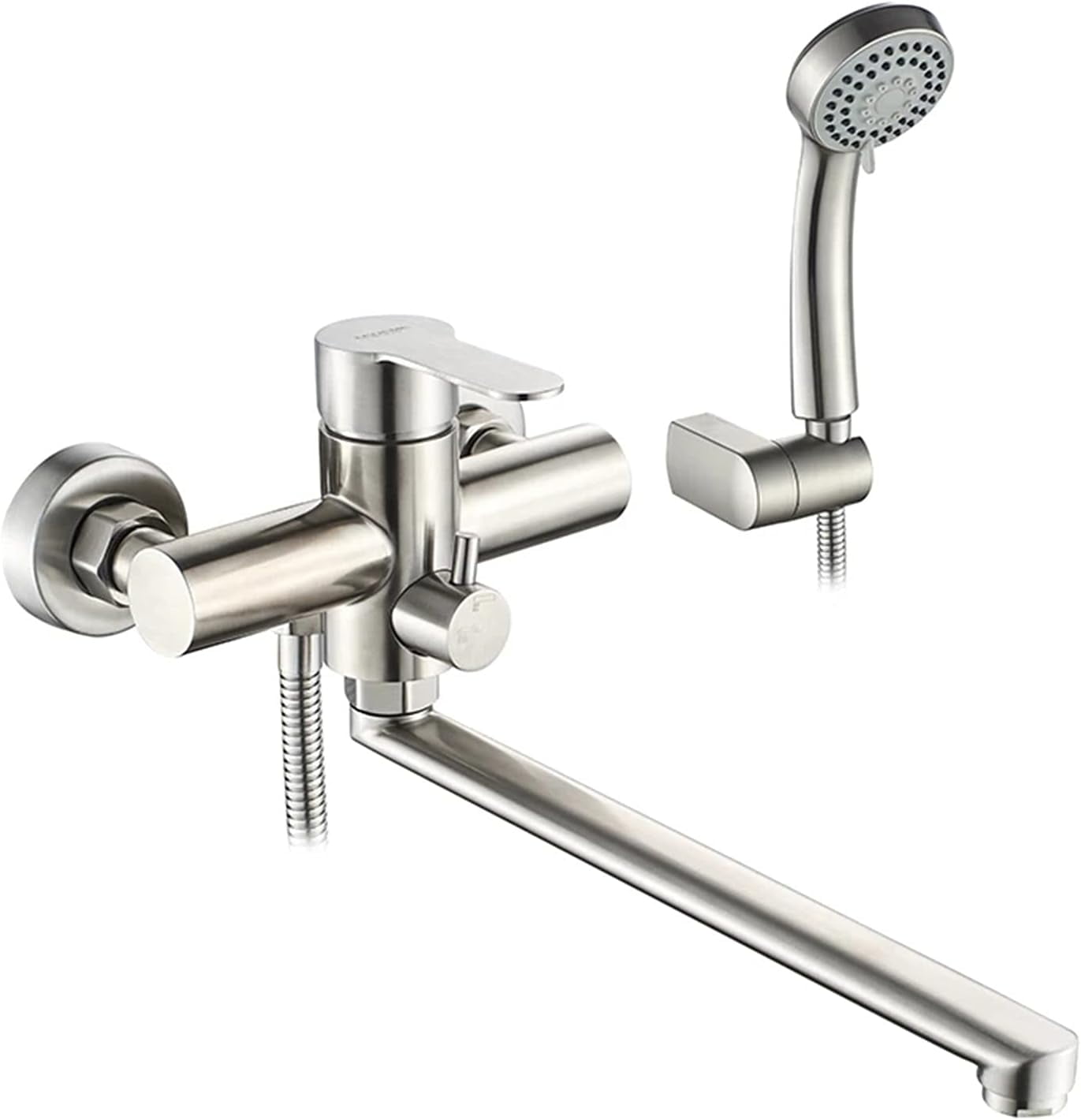 Bathtub Faucet Water Mixer Tap with Hand Shower, Single Holder Dual Control Stainless Steel Bathroom Faucets with Long Outlet