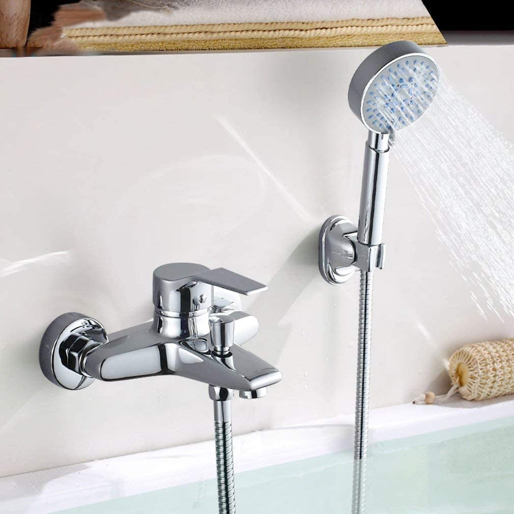 Bathtub Faucet With Hand Shower Chrome, Waterfall Shower Mixer With Bracket And Hose 150Cm Wall Mounted Bath Faucet For Bathroom