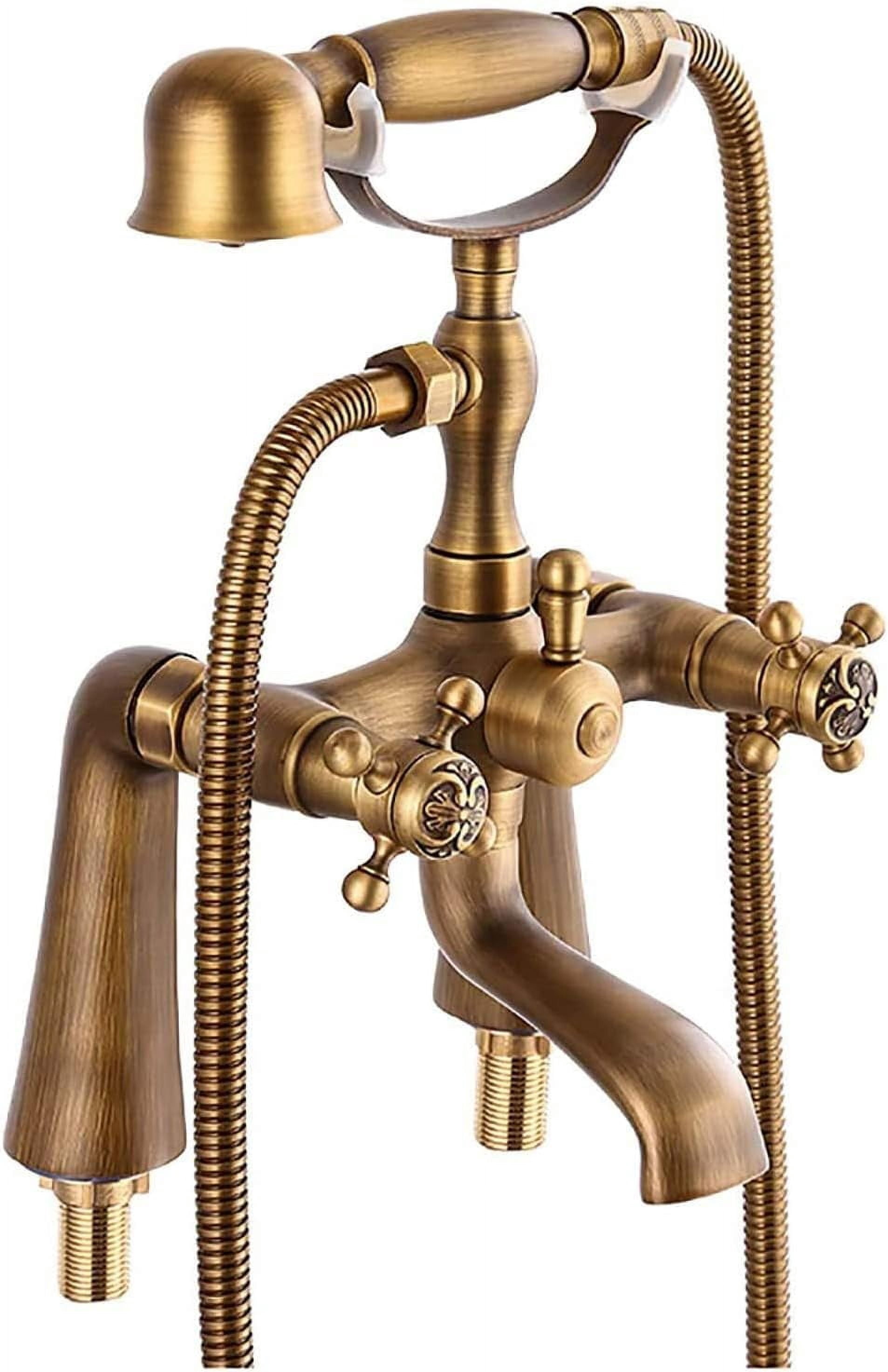 Bathtub Faucet with Handheld Shower, Wall Mounted Retro Style Tub and Shower Faucet Double Cross Handles Tub Faucet Brass Bathroom Mixer Tap