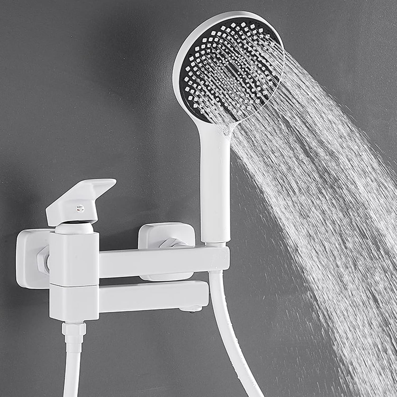 Bathtub Faucet with Handheld Shower Wall Mounted White Brass Bathroom Tub Shower Faucet