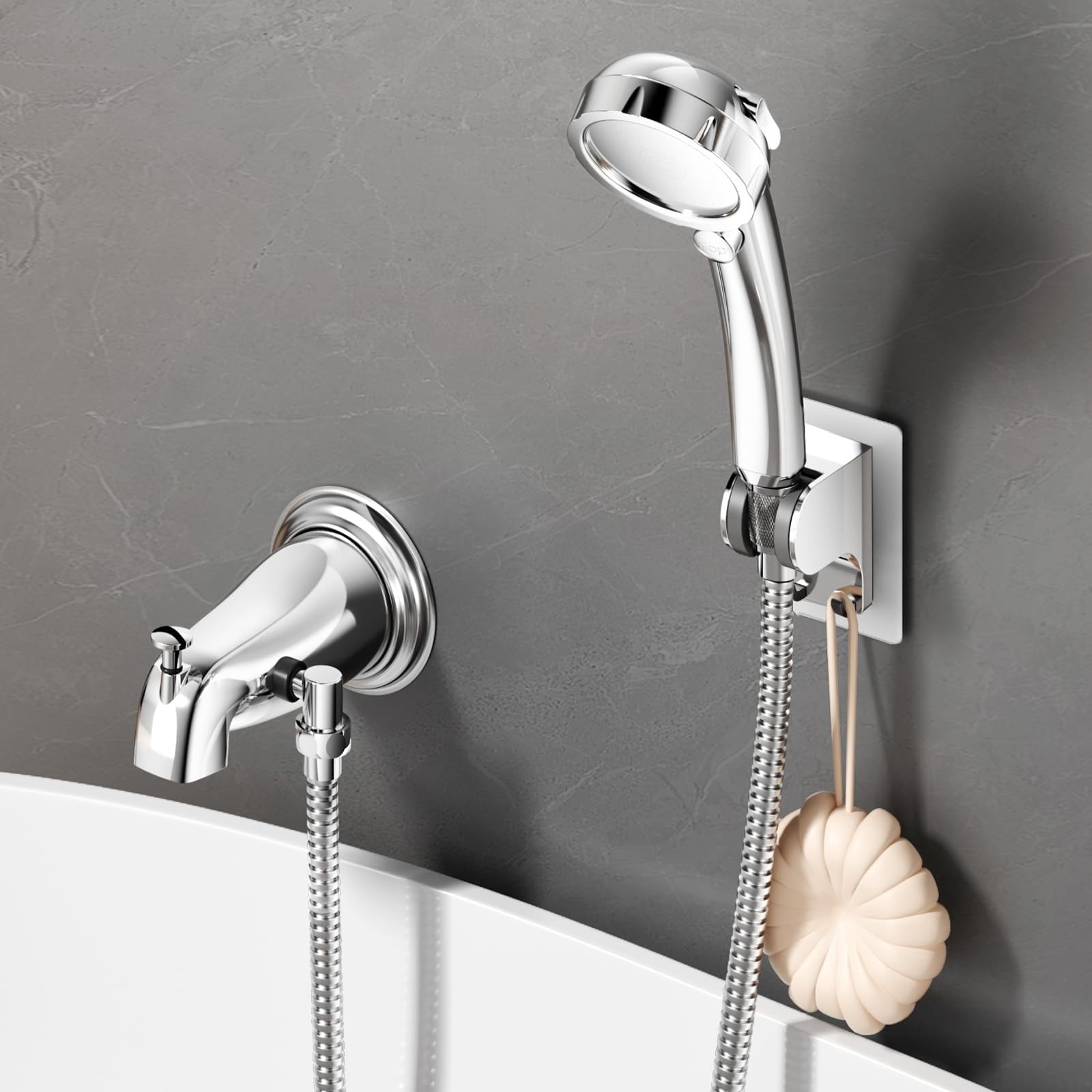 Bathtub Faucet with Handheld Sprayer Chrome Metal Bath Spout Diverter