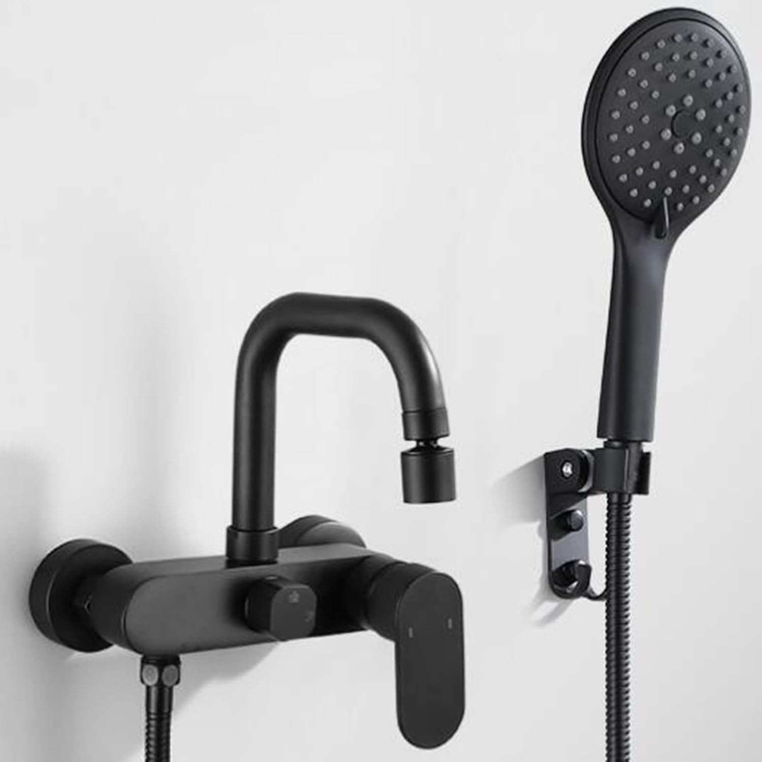 Bathtub Faucet with Shower Brass Double Hole Hot and Cold Water Multifunction Bathroom Bathtub Faucet Black-B