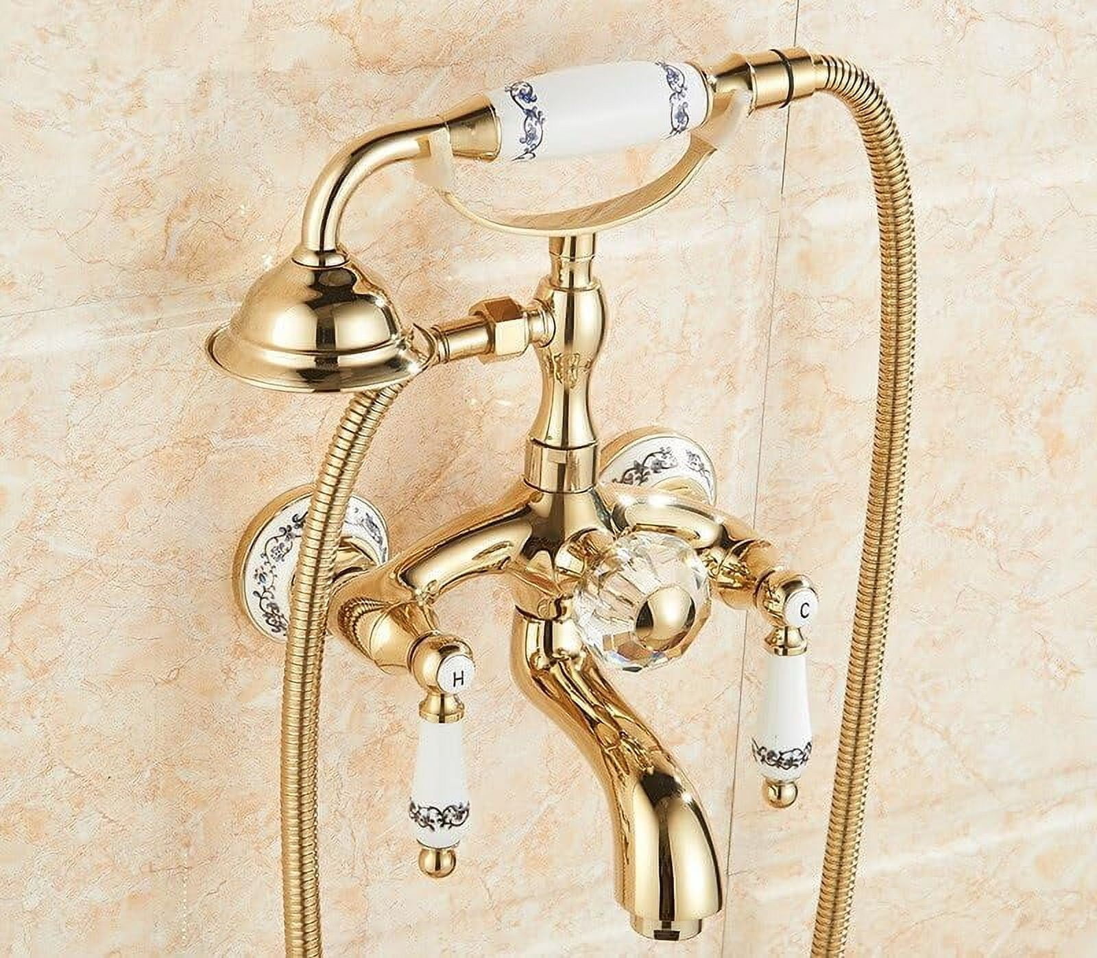 Bathtub Faucets Luxury Crystal Gold Bathroom Faucet Mixer Tap Wall Mounted Hand Held Telephone Type Shower Faucet Sets