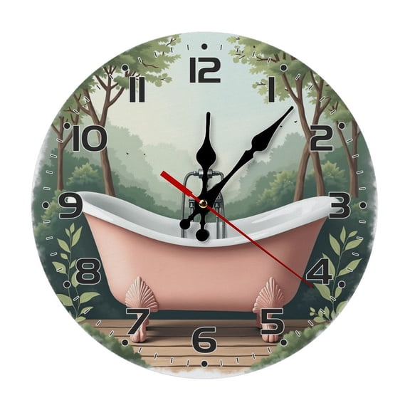 Bathtub Garden Wall Clock 10 Inch Silent Non Ticking Round Clock Decoration for Living Room Kitchen Bedroom Bathroom Office Classroom