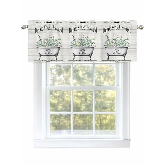 Bathtub Leaves Valances for Windows, Rod Pocket Kitchen Valance Curtains - Soft & Washable Small Window Treatment for Living Room, Bathroom, Vintage Wood Grain, 54x18inch