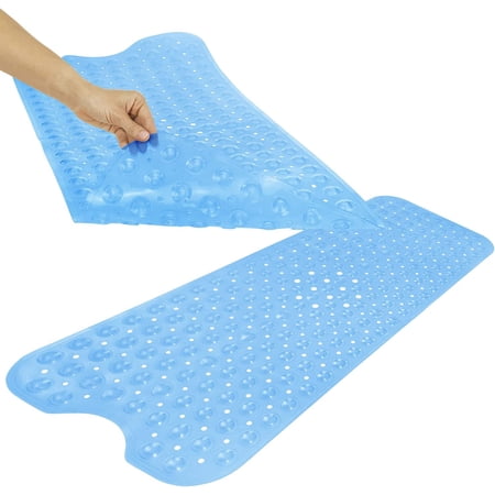 Bathtub Mat for Bath & Shower Floors - Anti Non Slip Suction Rubber Skid Pad for Tub, Bathroom, Elderly, Kids - Eco-Friendly, Resistant Strong, Textured Rectangle Grip - Machine Washable