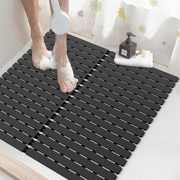 Bathtub Mat Black 24x24 Inch Non-Slip Shower and Tub Use
