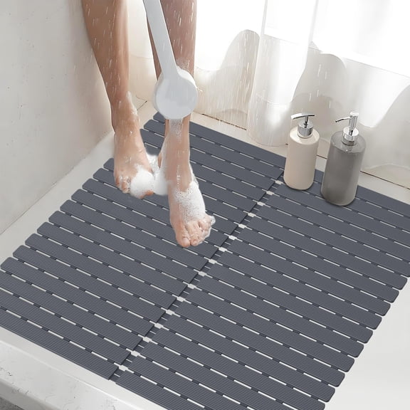 Bathtub Mat Light Grey 24x24 Inch Non-Slip Bath and Shower Use
