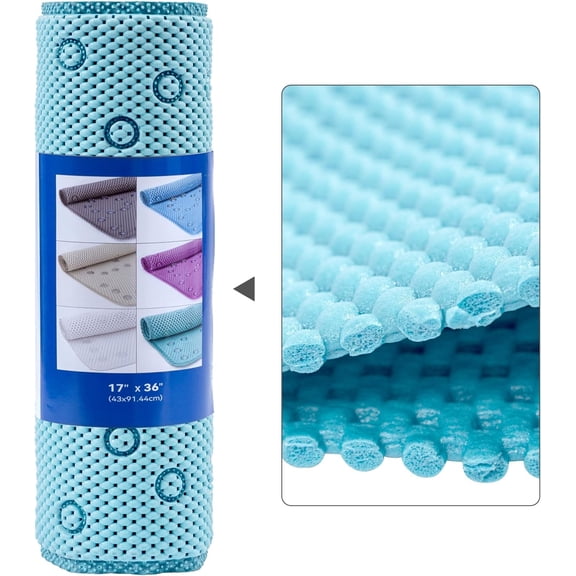 Bathtub Mat Non Slip 36'' X 17'' Double-Layer Thickened Foam Extra Soft, Bath Mat for Tub Decorative Bath Tub Mat with Suction Cups, Bathroom Safety Mat for Smooth Surfaces (Blue, 36" X 17")