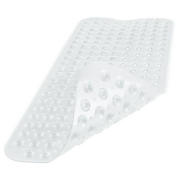 Bathtub Mat Non Slip, 39" x 16" Bath Mats for Tub, Extra Long Shower Mat with 200 Big Drain Holes and Suction Cups, Machine Washable for Bathroom, Clear White