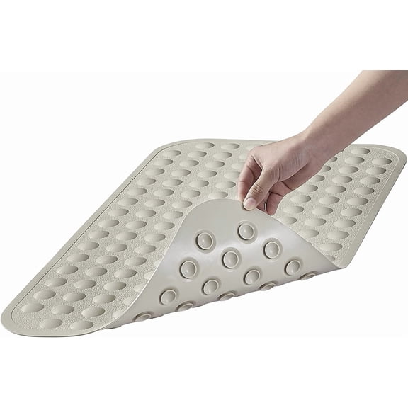 Bathtub Mat Non Slip Bath Mat for Tub Silicone Soft Bath Tub Mat Non Slip Shower Mats, Suction Cups Bath Tub Anti Slip Matt for Family Use, Machine Washable- Beige