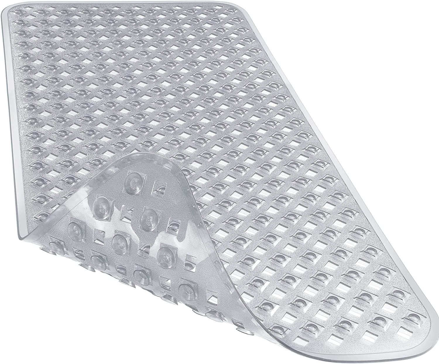Bathtub Mat Non Slip, Bath Mats for Tub, Shower Mat with Drain Holes Suction Cups, Machine Washable, BPA, Latex, Phthalate Free, 34.5 x 15.5 Inches, Clear Gray
