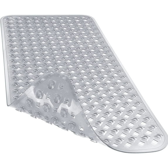 Bathtub Mat Non Slip, Bath Mats for Tub, Shower Mat with Drain Holes Suction Cups, Machine Washable, BPA, Latex, Phthalate Free, 34.5 x 15.5 Inches, Clear Gray