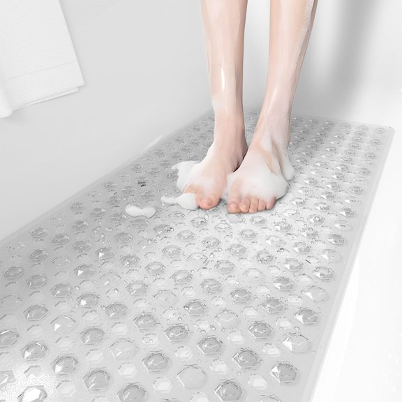Bathtub Mat Non Slip Bath Mat for Tub, 40 X 16 Inches Extra Long Non Slip Shower Mat with Suction Cups & Drain Holes, Bath Tub Mat for Elderly & Kids, Machine Washable, Clear