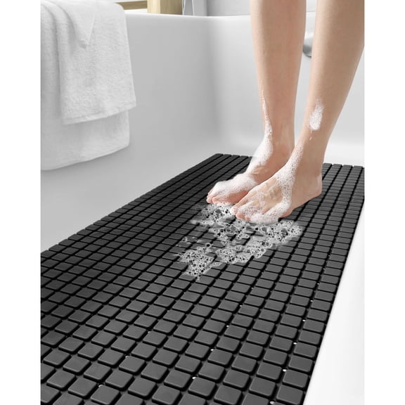 Bathtub Mat Non Slip, Extra Long 39x16, Suction Cups, Drain Holes, Machine Washable for Tub Shower Floor, Black
