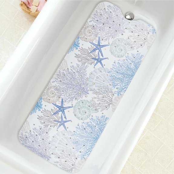 Bathtub Mat Non Slip, Marine Extra Long Bath tub Mat Shower Floor Mat with Suction Cups and Drain Holes for Adults Kids Elderly 40 X 16 Inch
